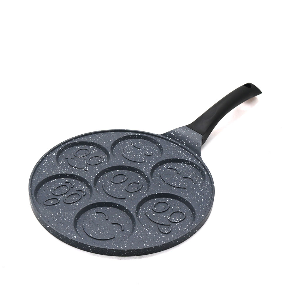 7-Hole Black Frying Pan With Smiley Face