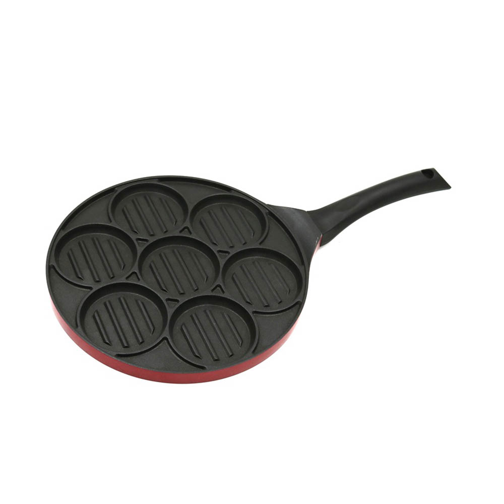 7-Hole Round Red Frying Pan