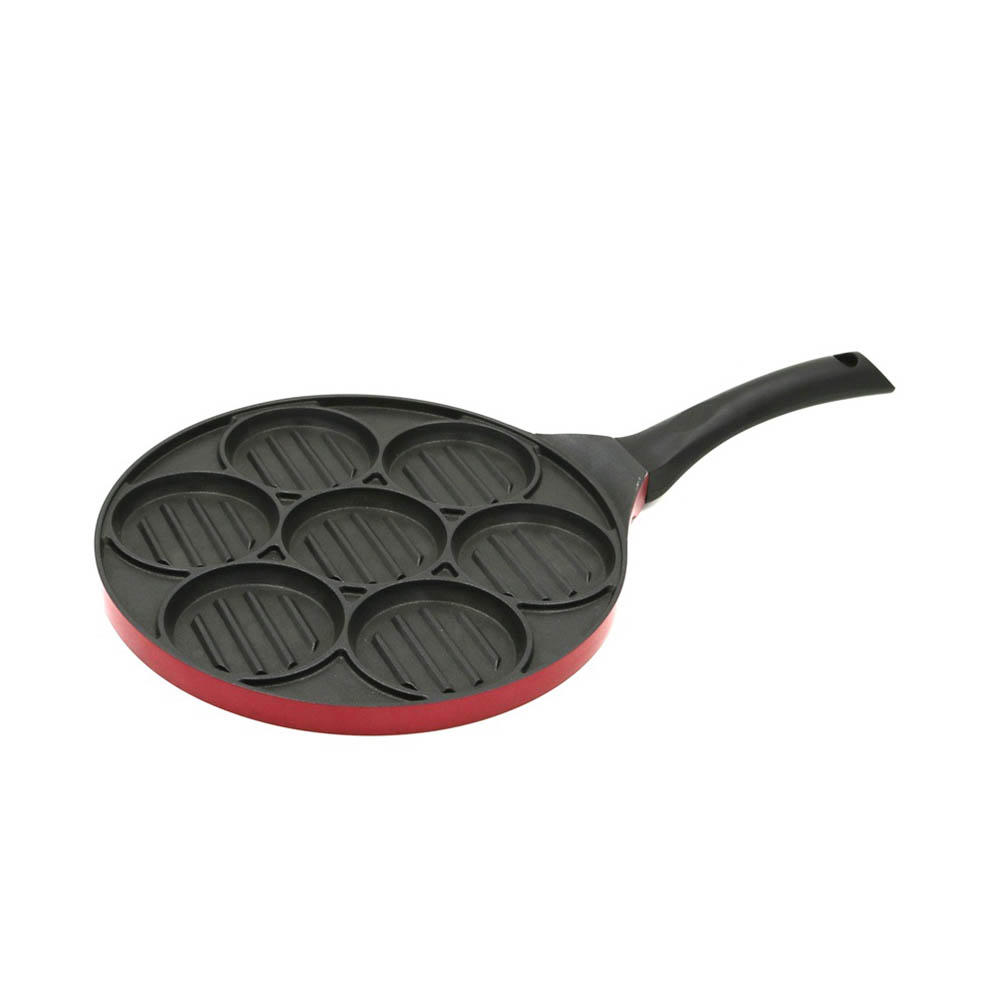 7-Hole Round Red Frying Pan